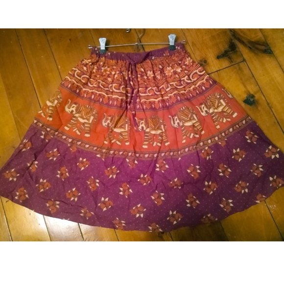 Boho african elephant 🐘knee-length wild animal cotton skirt - Picture 3 of 5
